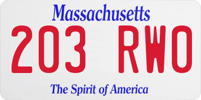 MA license plate 203RW0