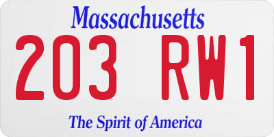 MA license plate 203RW1