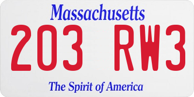MA license plate 203RW3