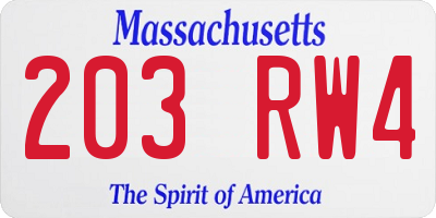 MA license plate 203RW4