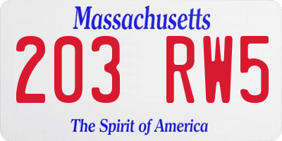 MA license plate 203RW5