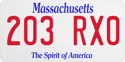 MA license plate 203RX0
