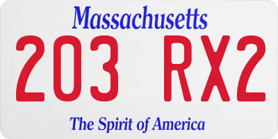 MA license plate 203RX2