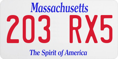 MA license plate 203RX5
