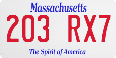 MA license plate 203RX7