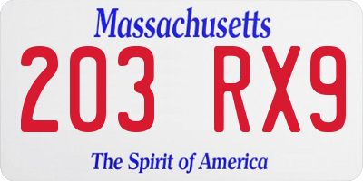 MA license plate 203RX9