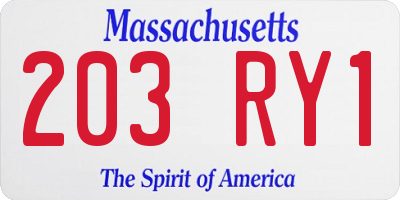 MA license plate 203RY1