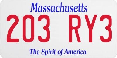 MA license plate 203RY3
