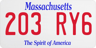 MA license plate 203RY6