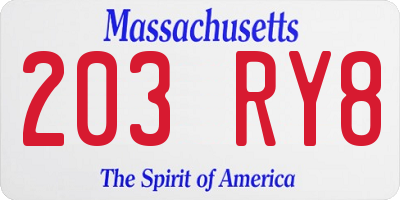 MA license plate 203RY8