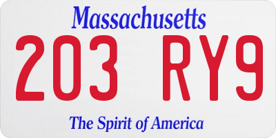 MA license plate 203RY9