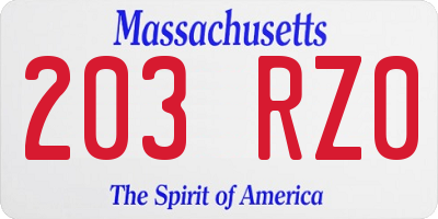 MA license plate 203RZ0