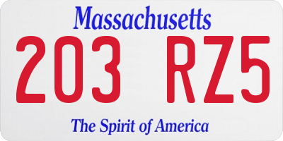 MA license plate 203RZ5