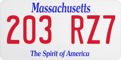MA license plate 203RZ7