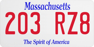 MA license plate 203RZ8