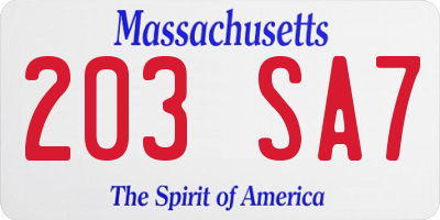 MA license plate 203SA7