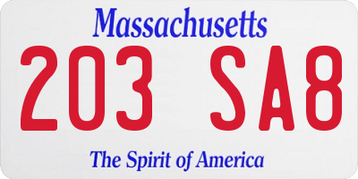 MA license plate 203SA8