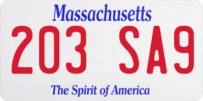 MA license plate 203SA9