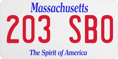 MA license plate 203SB0