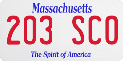 MA license plate 203SC0