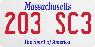 MA license plate 203SC3
