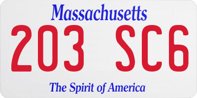 MA license plate 203SC6