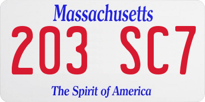 MA license plate 203SC7