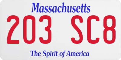 MA license plate 203SC8
