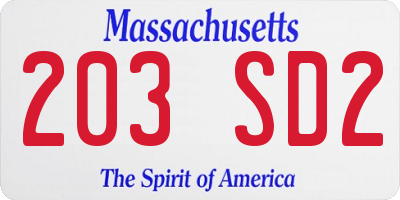 MA license plate 203SD2
