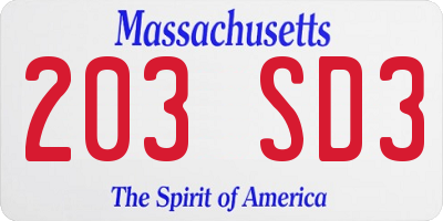 MA license plate 203SD3