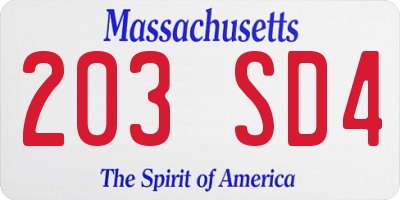 MA license plate 203SD4