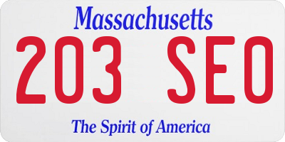 MA license plate 203SE0