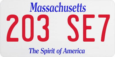 MA license plate 203SE7