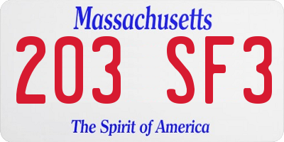 MA license plate 203SF3