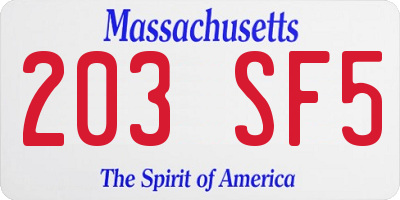 MA license plate 203SF5