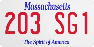MA license plate 203SG1