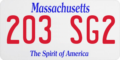 MA license plate 203SG2