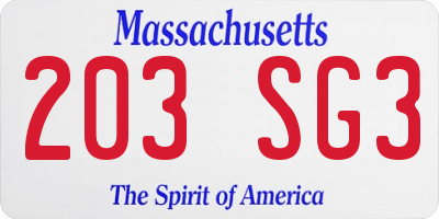 MA license plate 203SG3