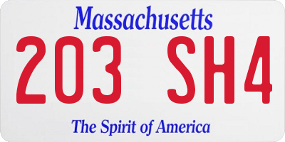 MA license plate 203SH4