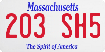 MA license plate 203SH5