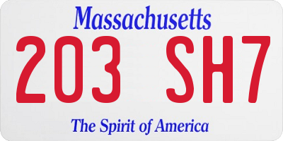 MA license plate 203SH7