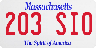 MA license plate 203SI0