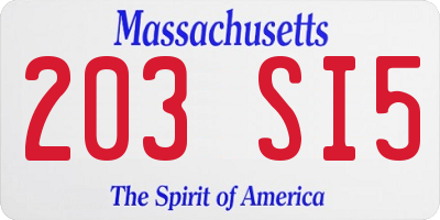 MA license plate 203SI5