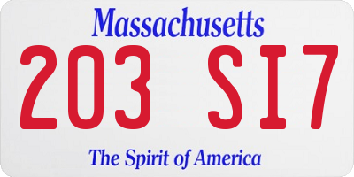 MA license plate 203SI7