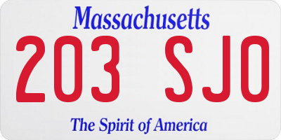 MA license plate 203SJ0