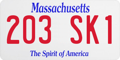 MA license plate 203SK1