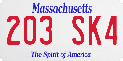 MA license plate 203SK4