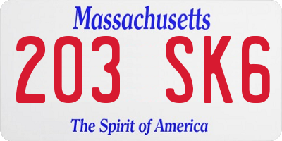 MA license plate 203SK6