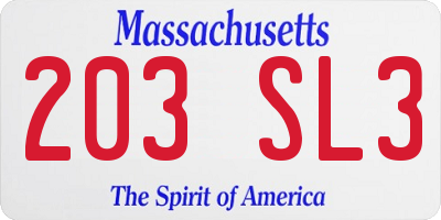 MA license plate 203SL3
