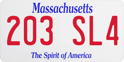MA license plate 203SL4
